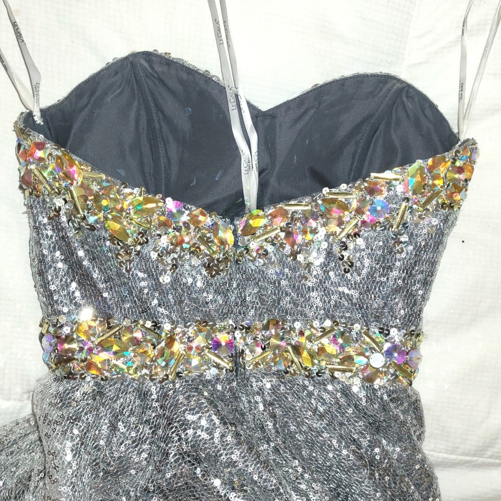 Tony Bowls Le Gala Silver Sequin Rhinestone Pageant Princess Red Carpet Gown 6 - Picture 8 of 14